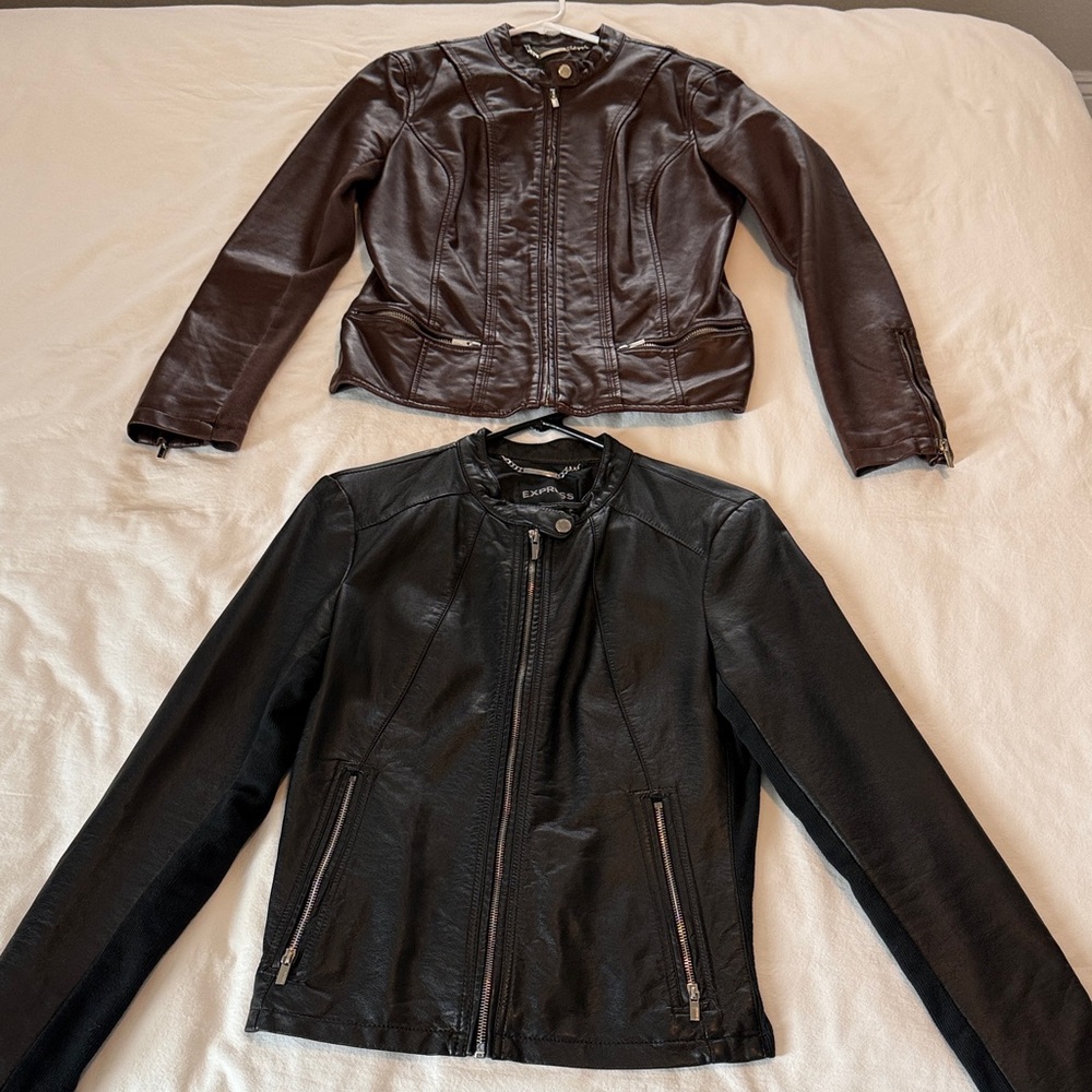 Express Brown and Black Faux Leather Moto Jackets